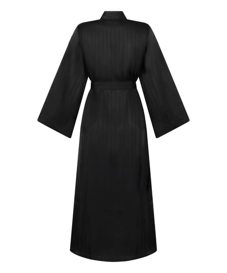 Satijnen kimono met krijtstreep, Zwart