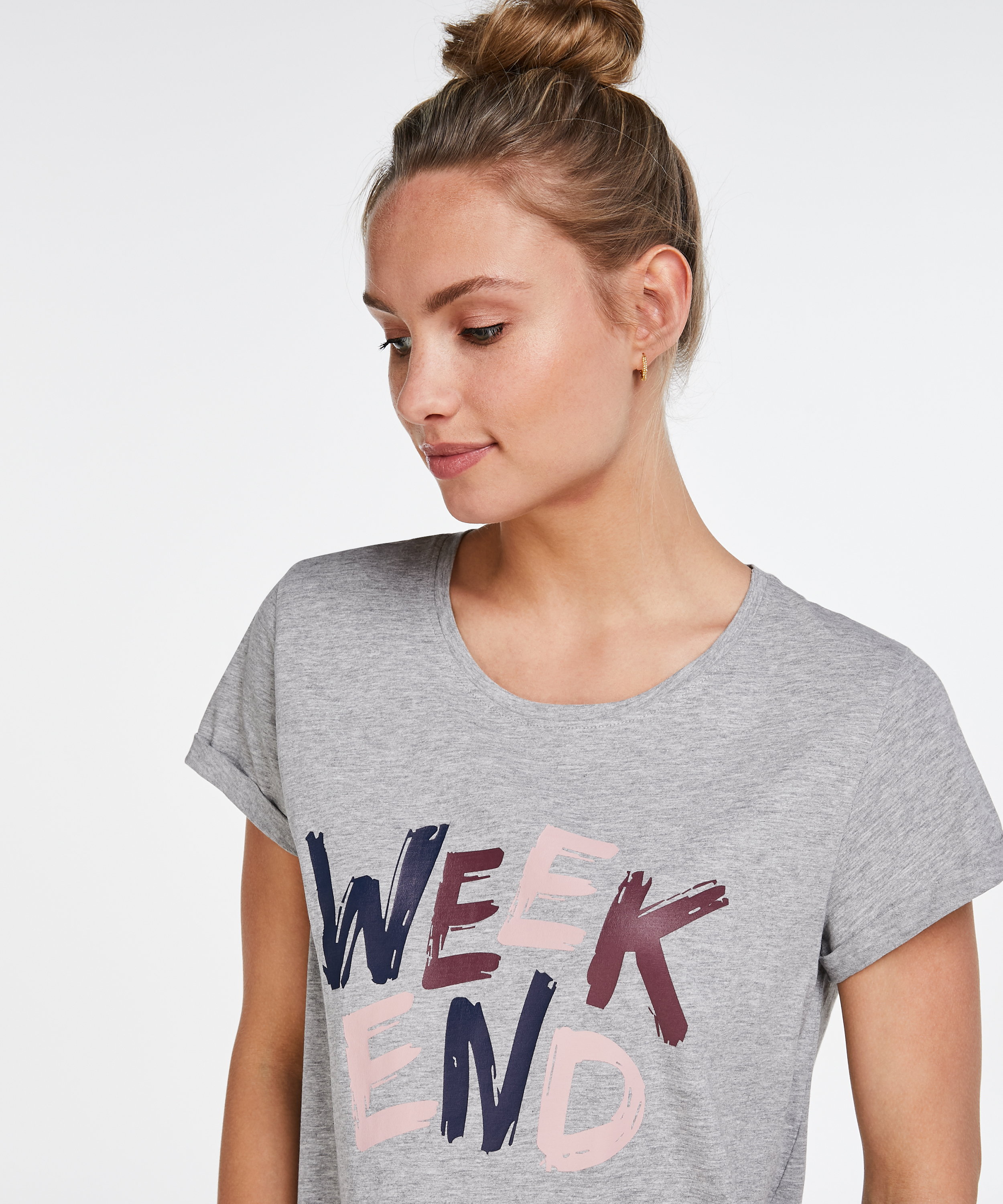 Nachthemd Ronde hals, Grijs, main