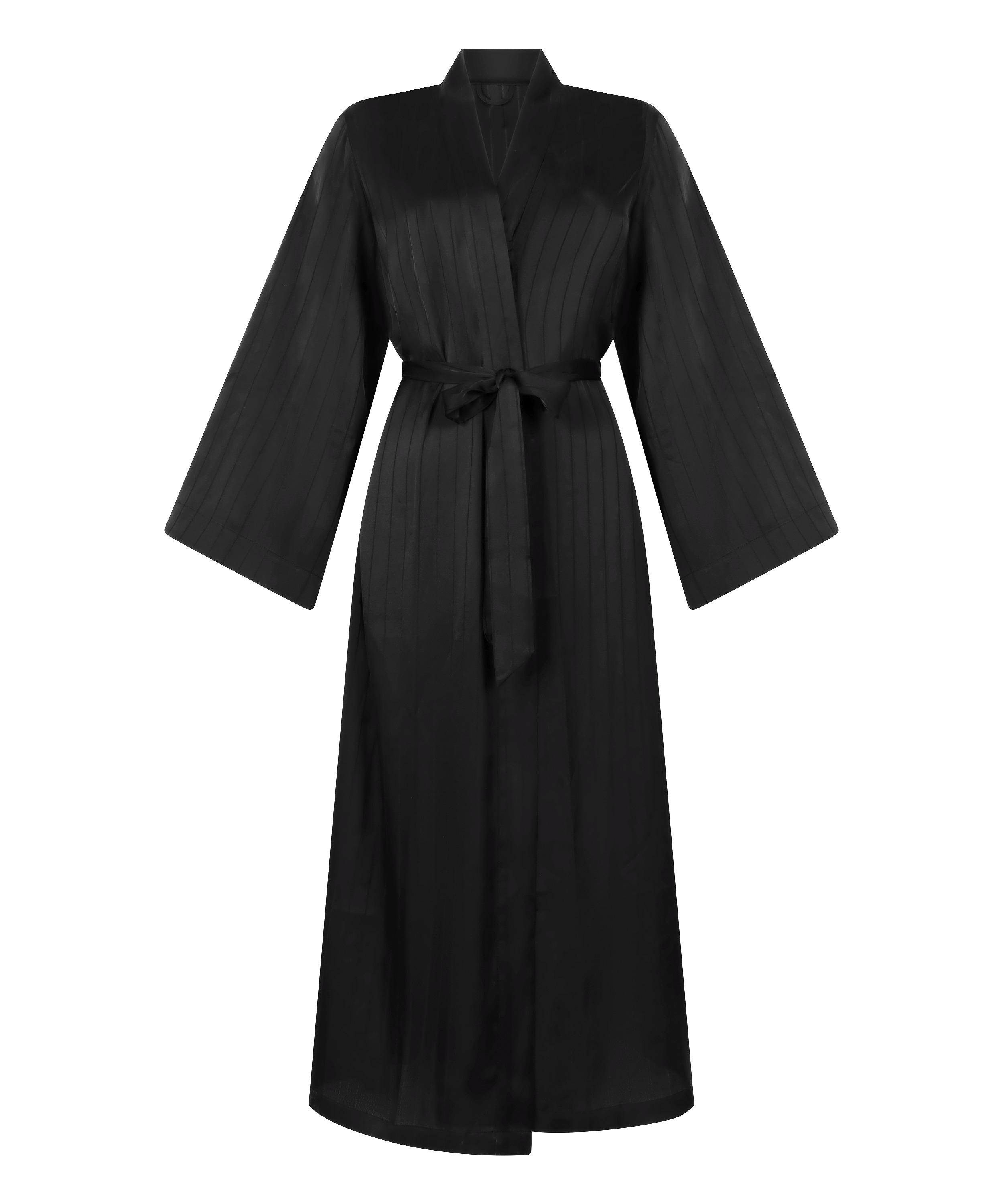 Kimono &agrave; rayures en satin, Noir, main