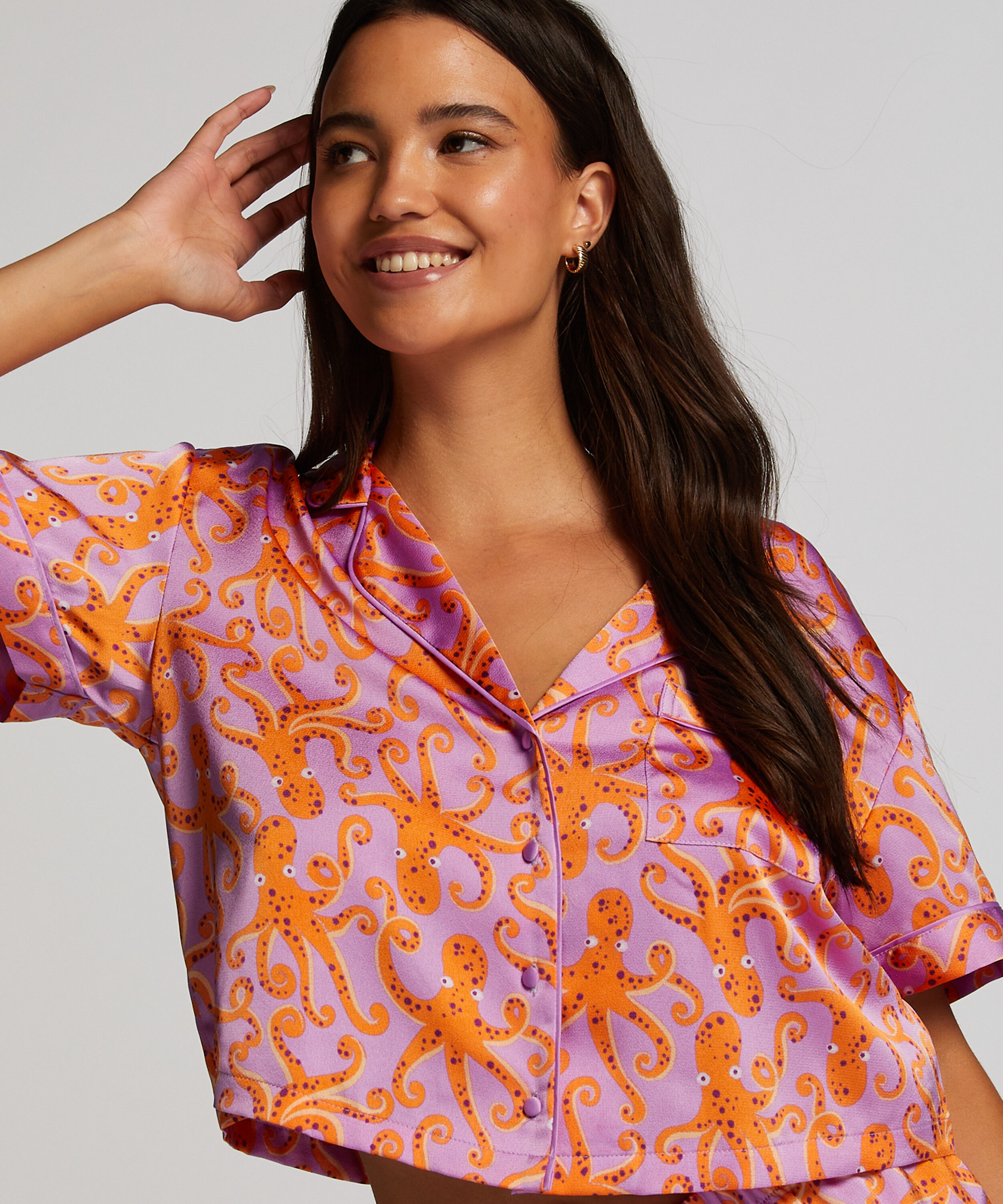 Veste &agrave; manches courtes en satin, Pourpre