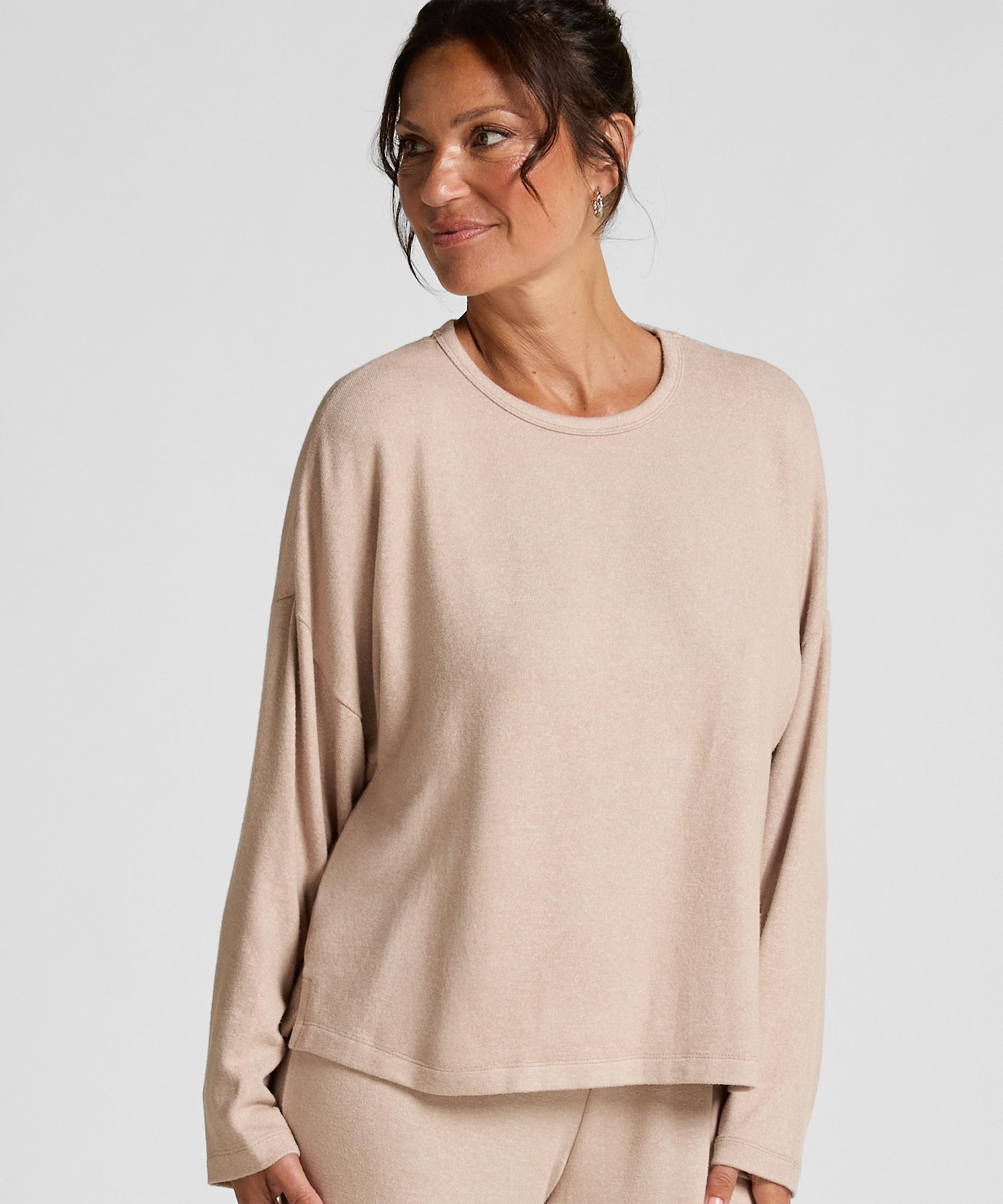 Pyjama top lange mouwen jersey, Beige, main