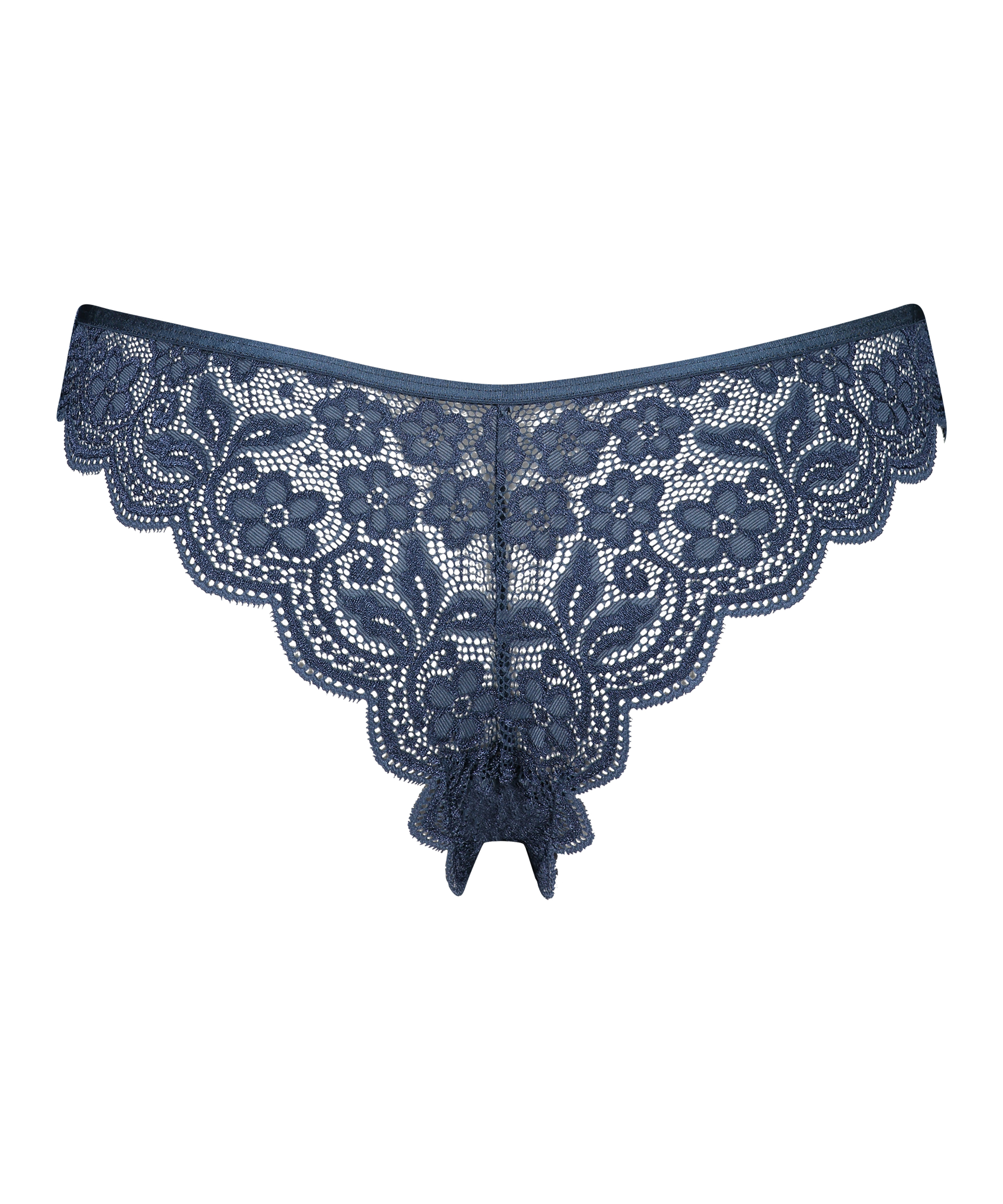 Slip br&eacute;silien jambe haute Lace, Bleu, main