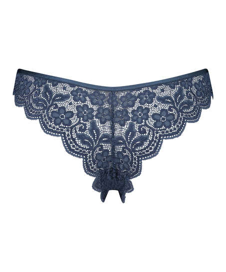 Slip br&eacute;silien jambe haute Lace, Bleu