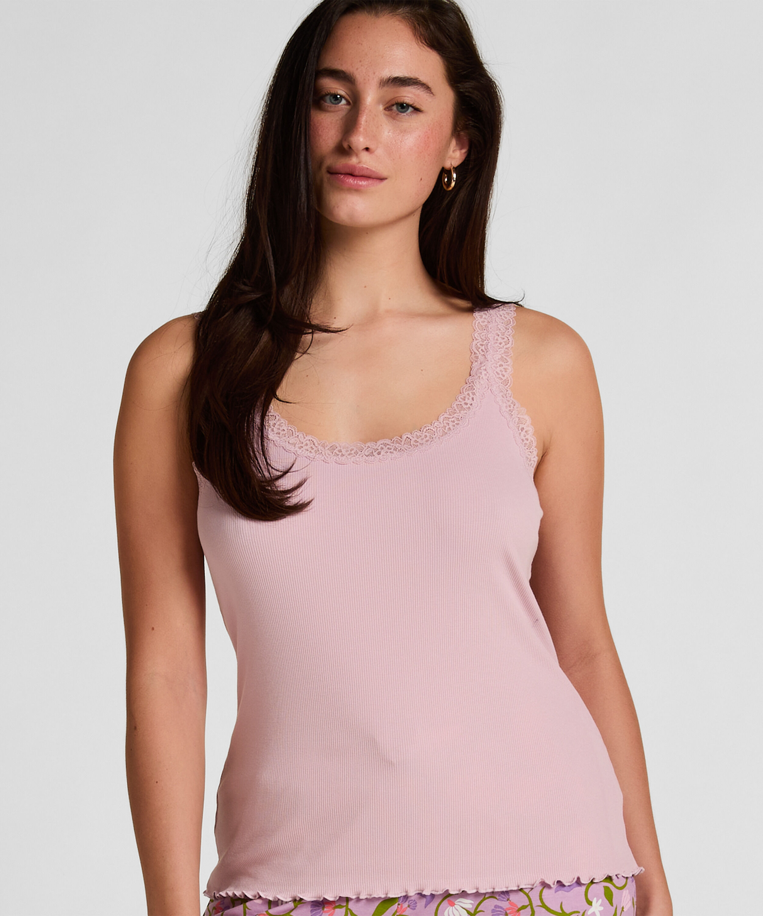 Rib Jersey Singlet met Kant