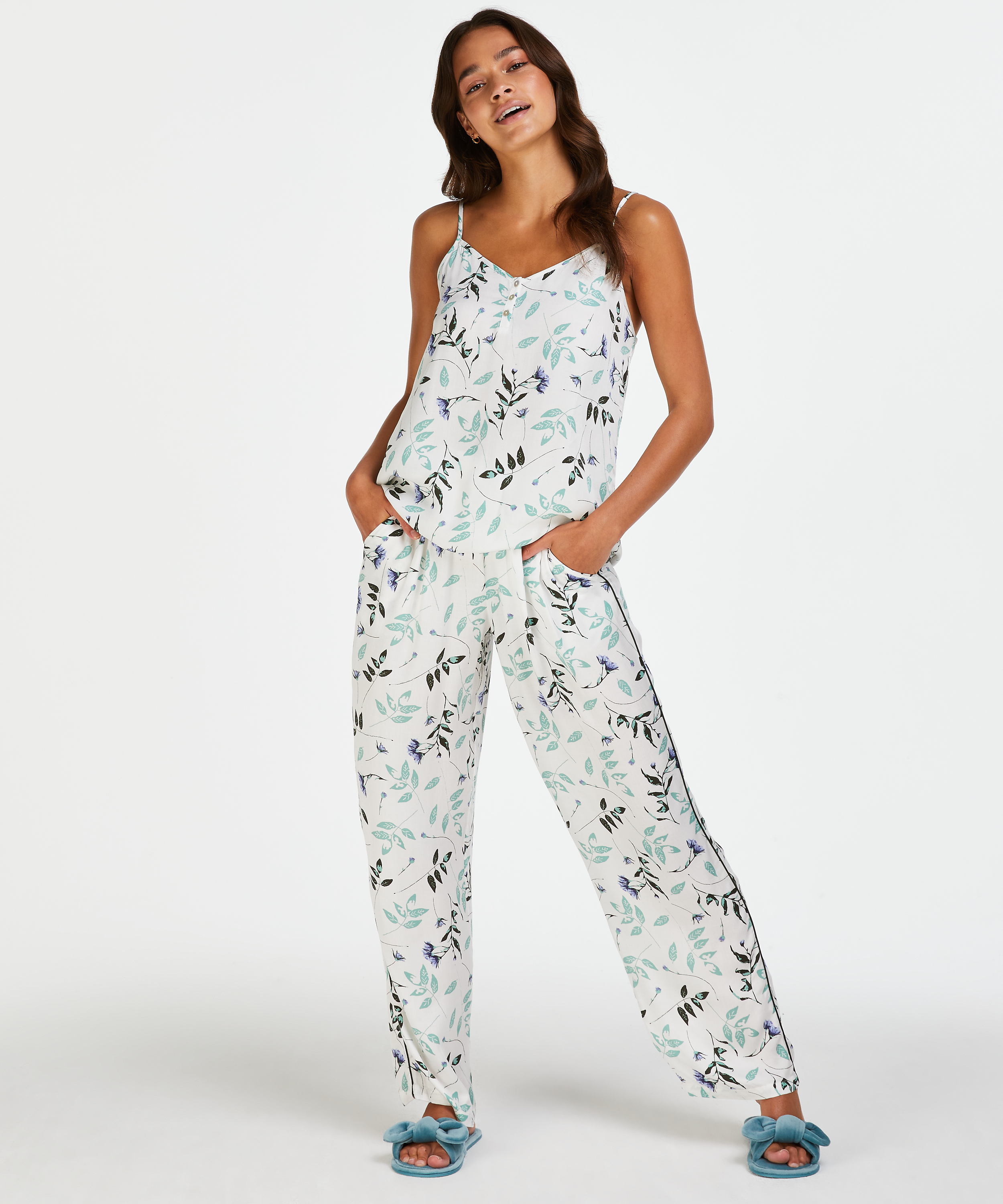 Tongs avec noeud en velours, Bleu, main