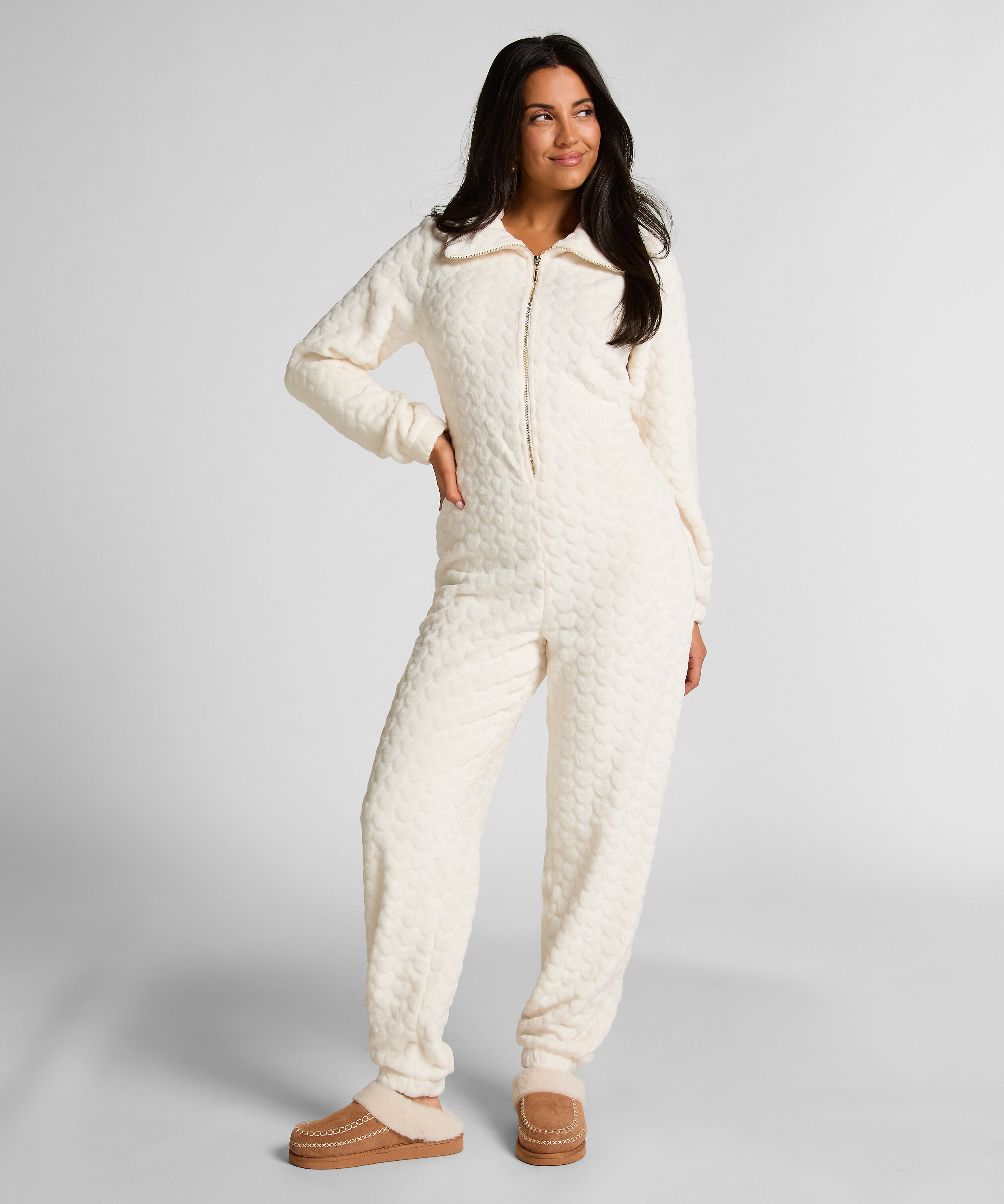 Combinaison de pyjama torsadée à fermeture éclair, Blanc Combinaison de pyjama torsadée à fermeture éclair, Blanc