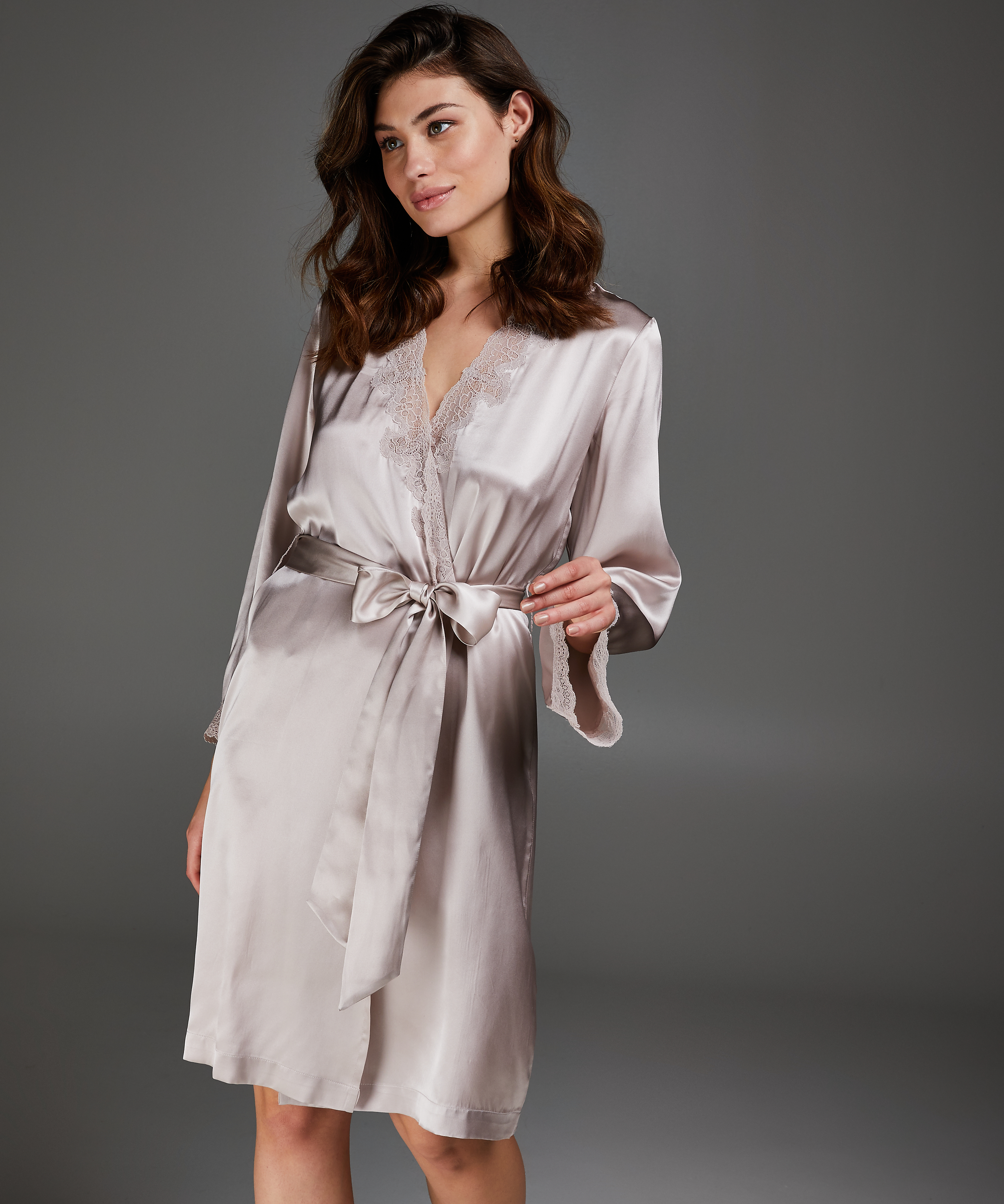 Kimono zijde lace trim, Roze, main