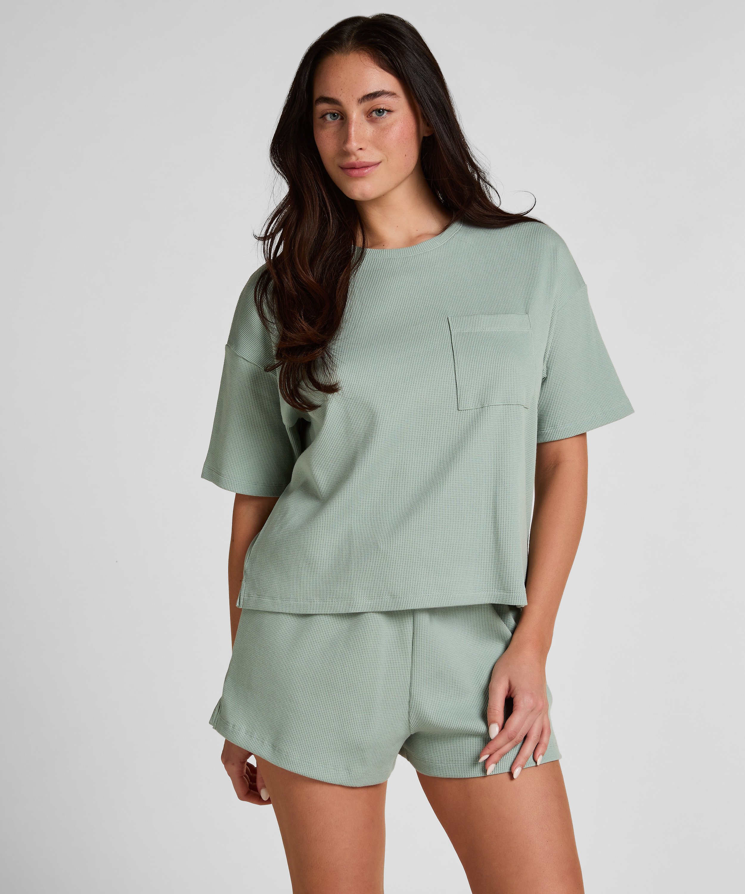 Pyjama Top Waffle, Groen, main