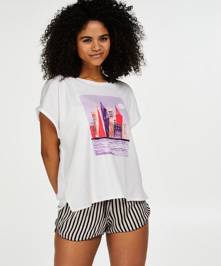 Haut de pyjama à manches courtes, Blanc