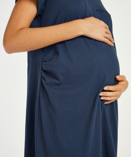 T-shirt de nuit grossesse &agrave; manches courtes, Bleu
