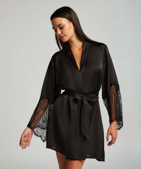 Kimono Lace Satin, Noir