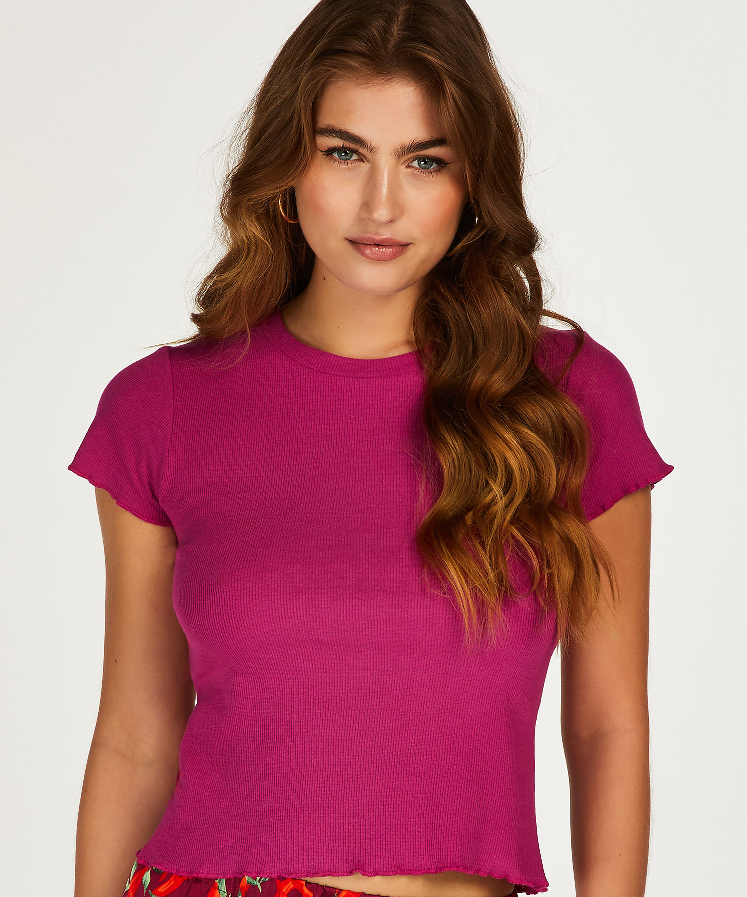 Shirt met korte mouwen Rib, Roze