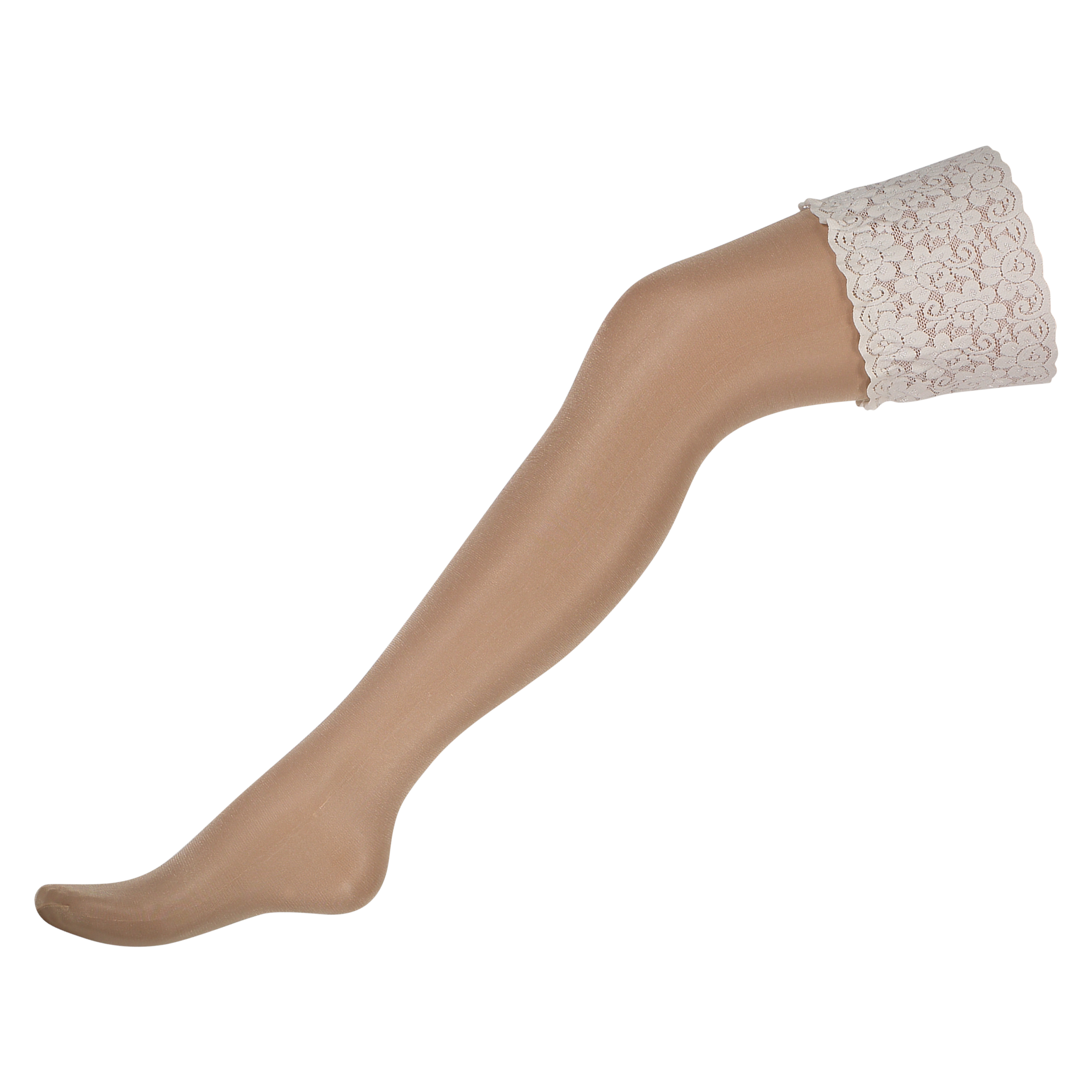 Bas Autofixants 15 Denier Dentelle, Beige, main