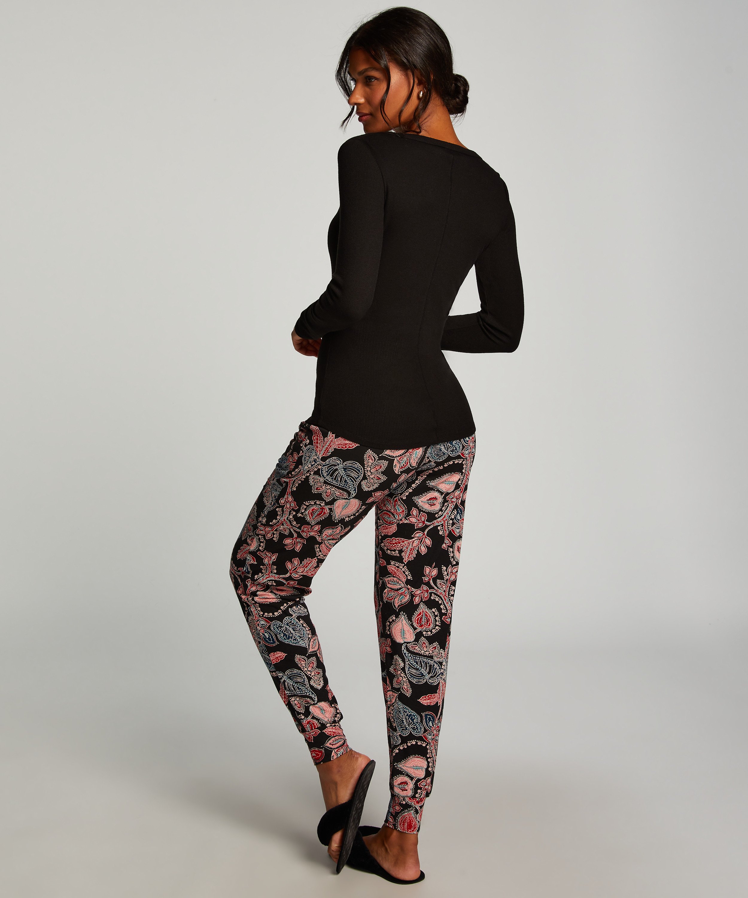 Pyjamatop lange mouwen, Zwart, main