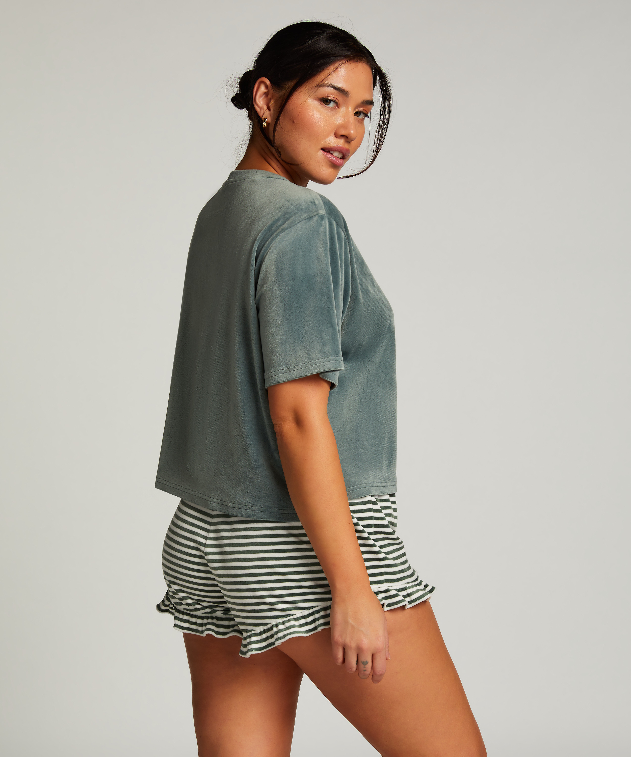 Shorts Ruffle Velours, Groen, main