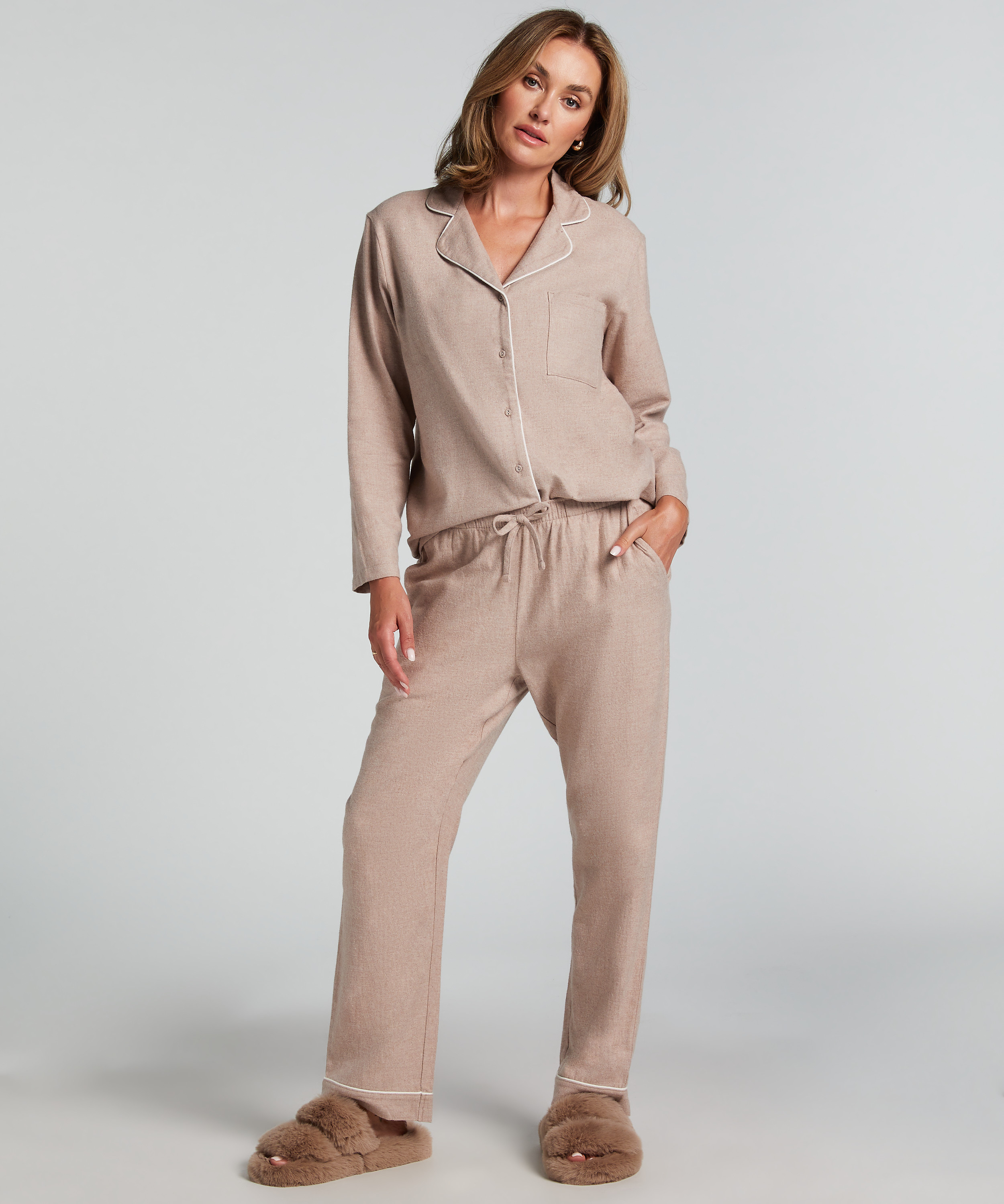 Pyjamabroek Flannel, Beige, main