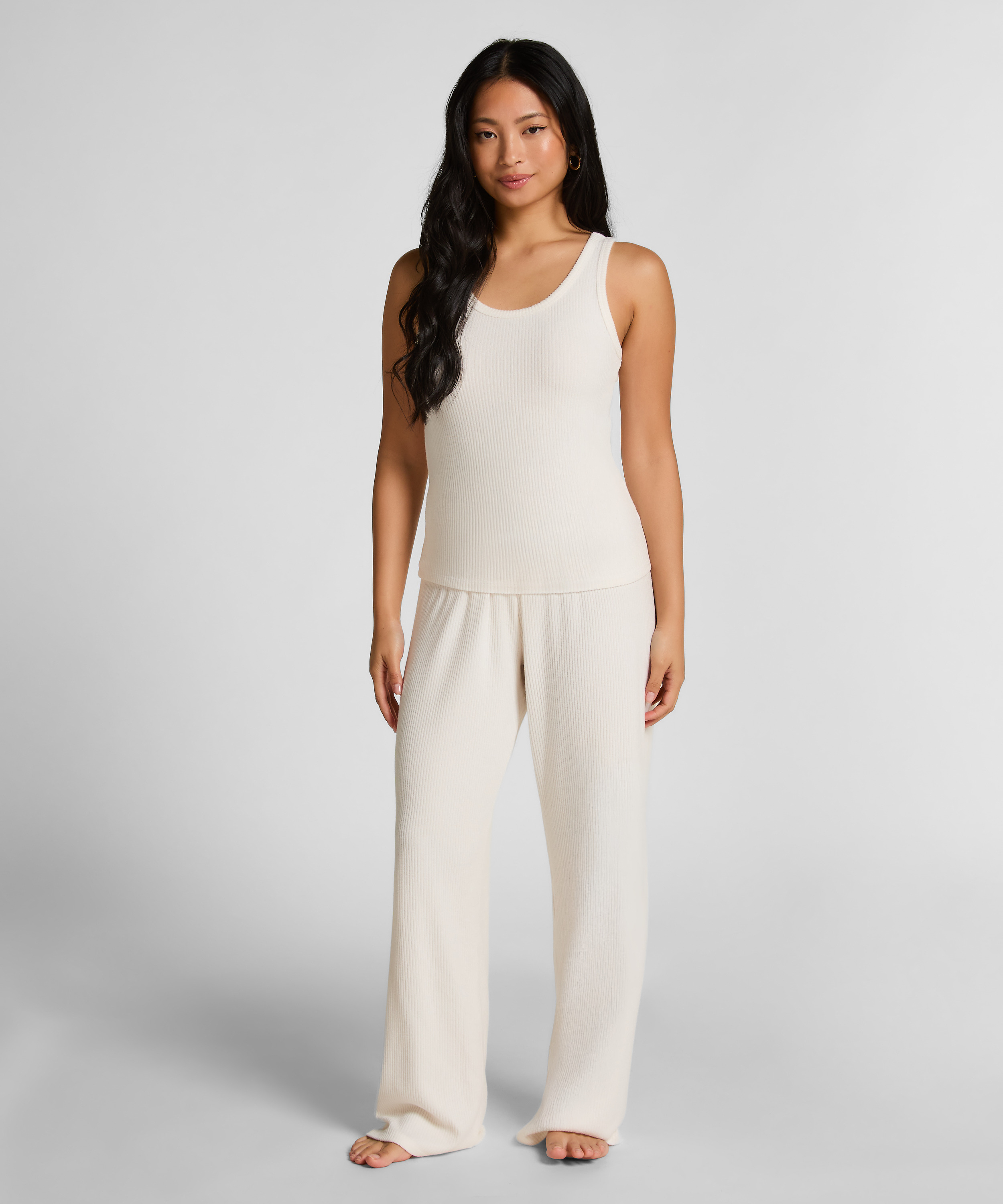 Geribde singlet van geborstelde jersey, Wit, main