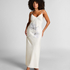 Slip dress longue en satin floral, Blanc