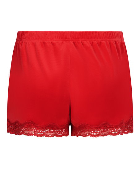 Short en velours &agrave; dentelle, Rouge