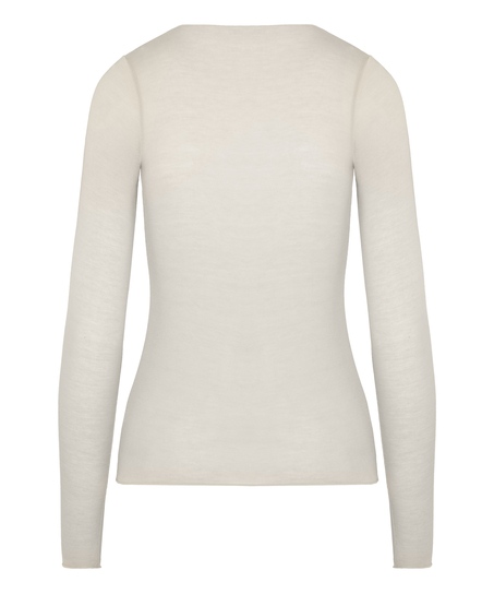 super soft Kant V-Neck shirt met Cashmere, Wit
