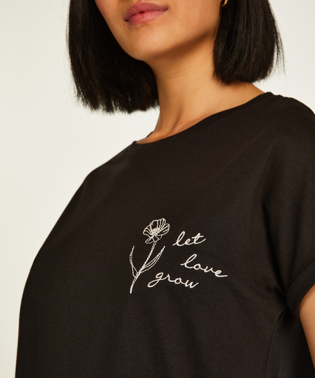 Chemise de nuit col rond, Noir