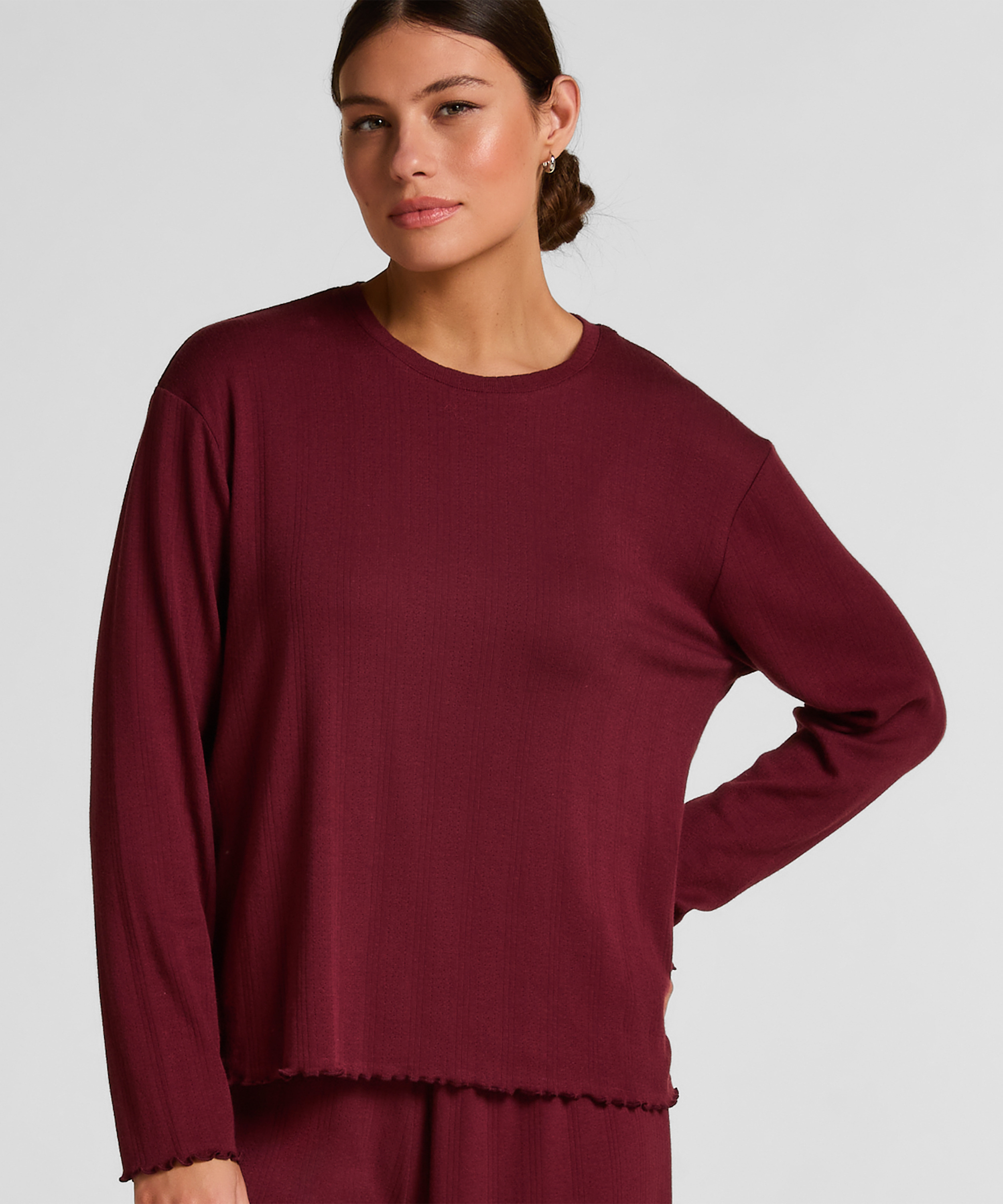Pyjama Top Loose Pointelle, Rouge, main