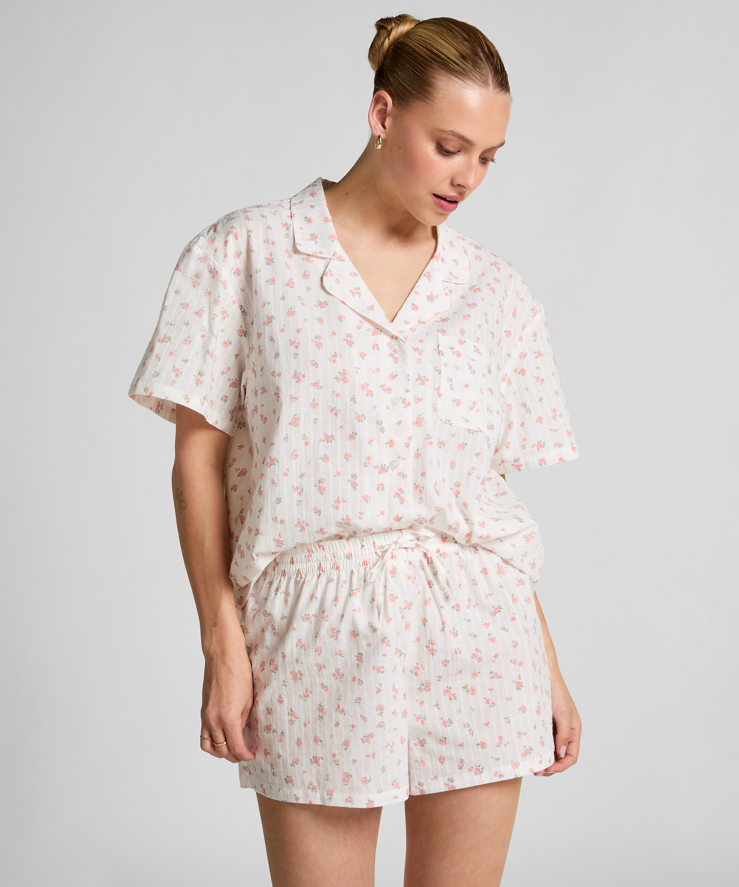 Geweven pyjamashort, Wit, main