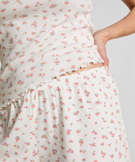 Geribde pyjamashort, Wit