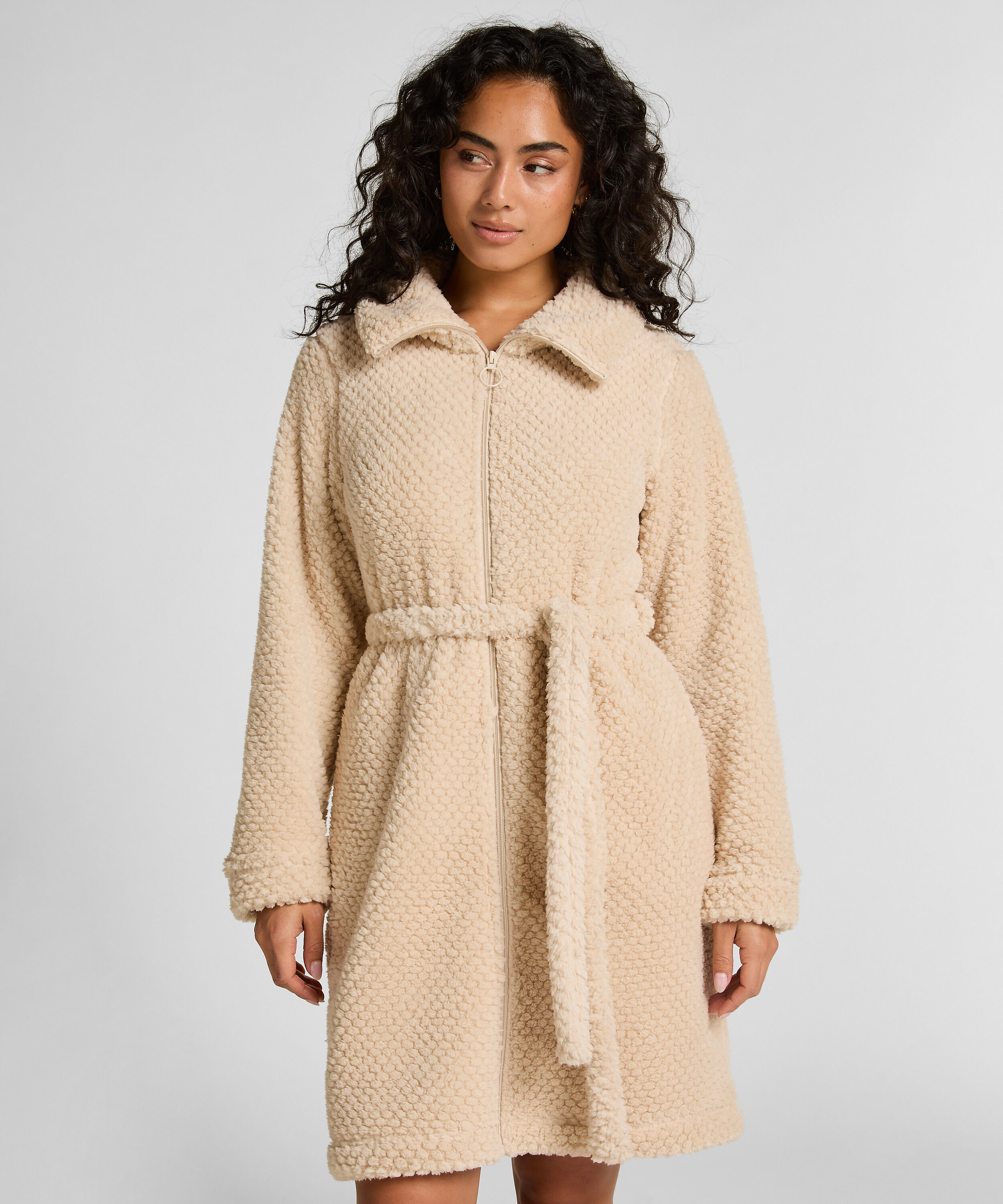 Fleece badjas met rits, Wit