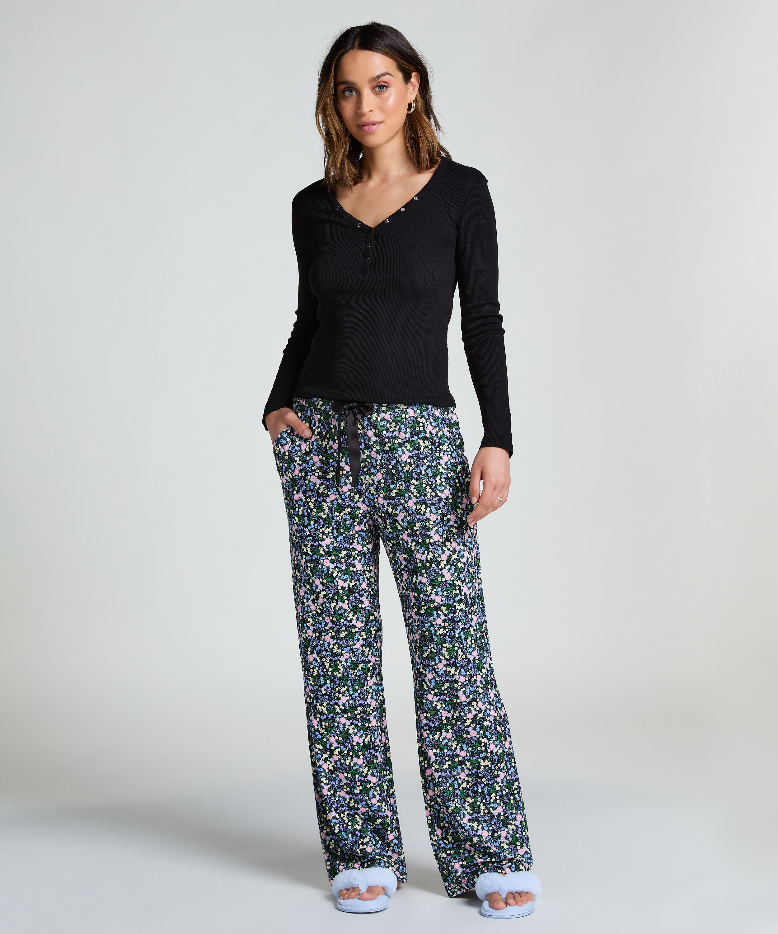 Pyjamatop lange mouwen, Zwart, main