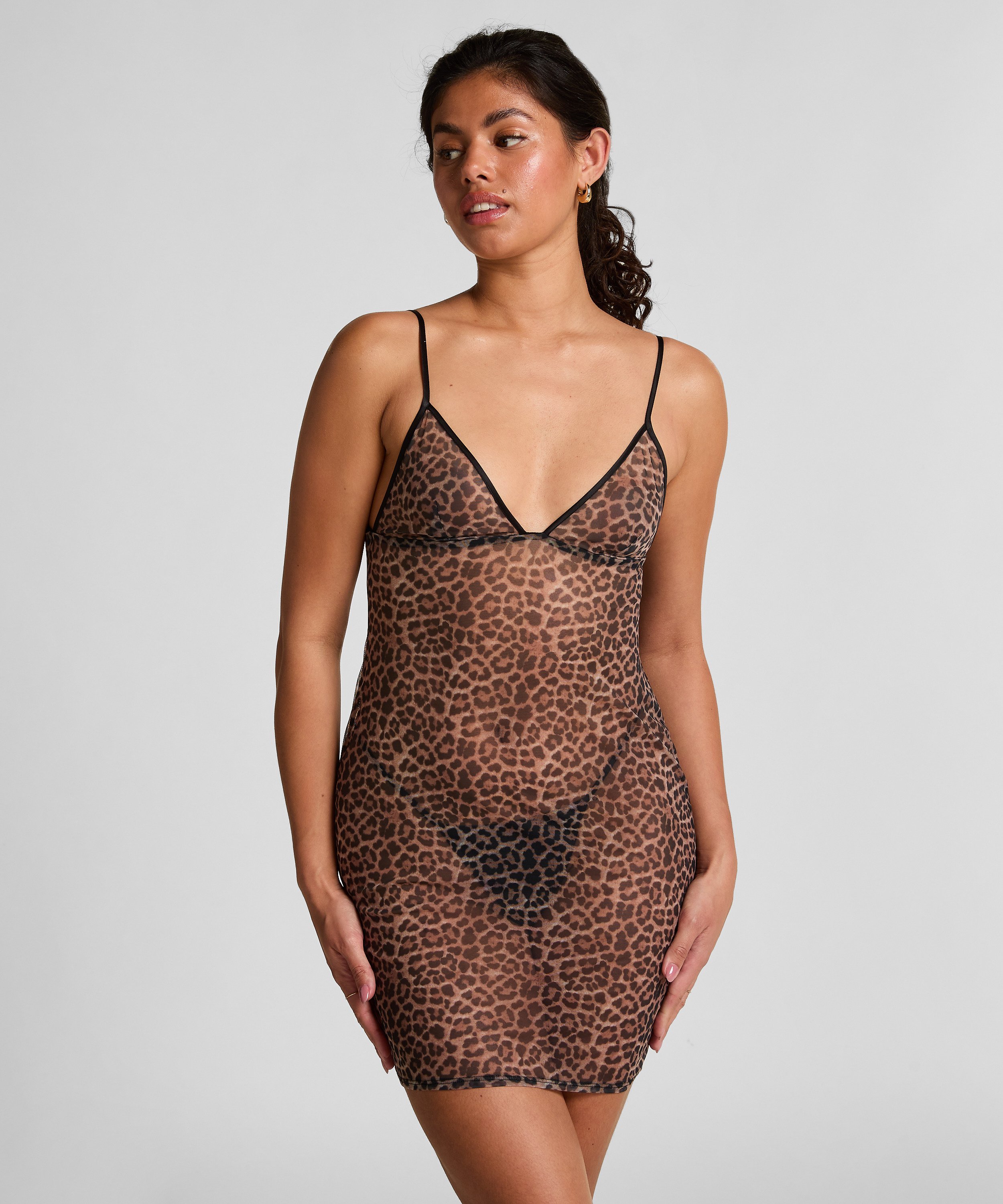 Slipdress Leopard, Zwart, main