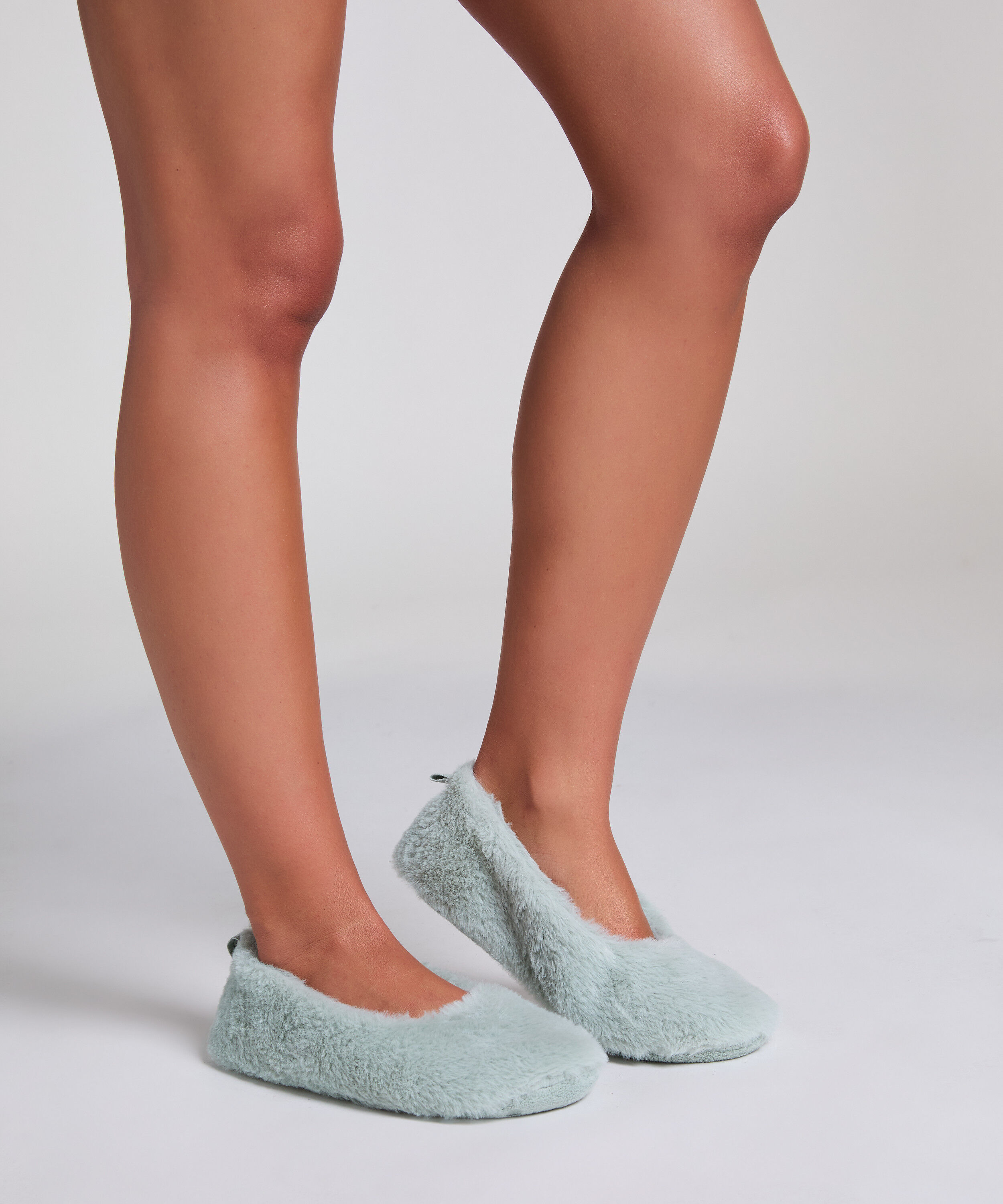 Ballerines en fausse fourrure, Vert