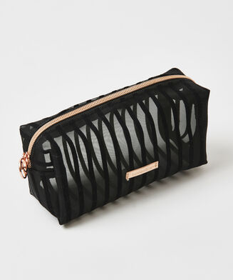 Make-up tas Stripe Mesh, Zwart