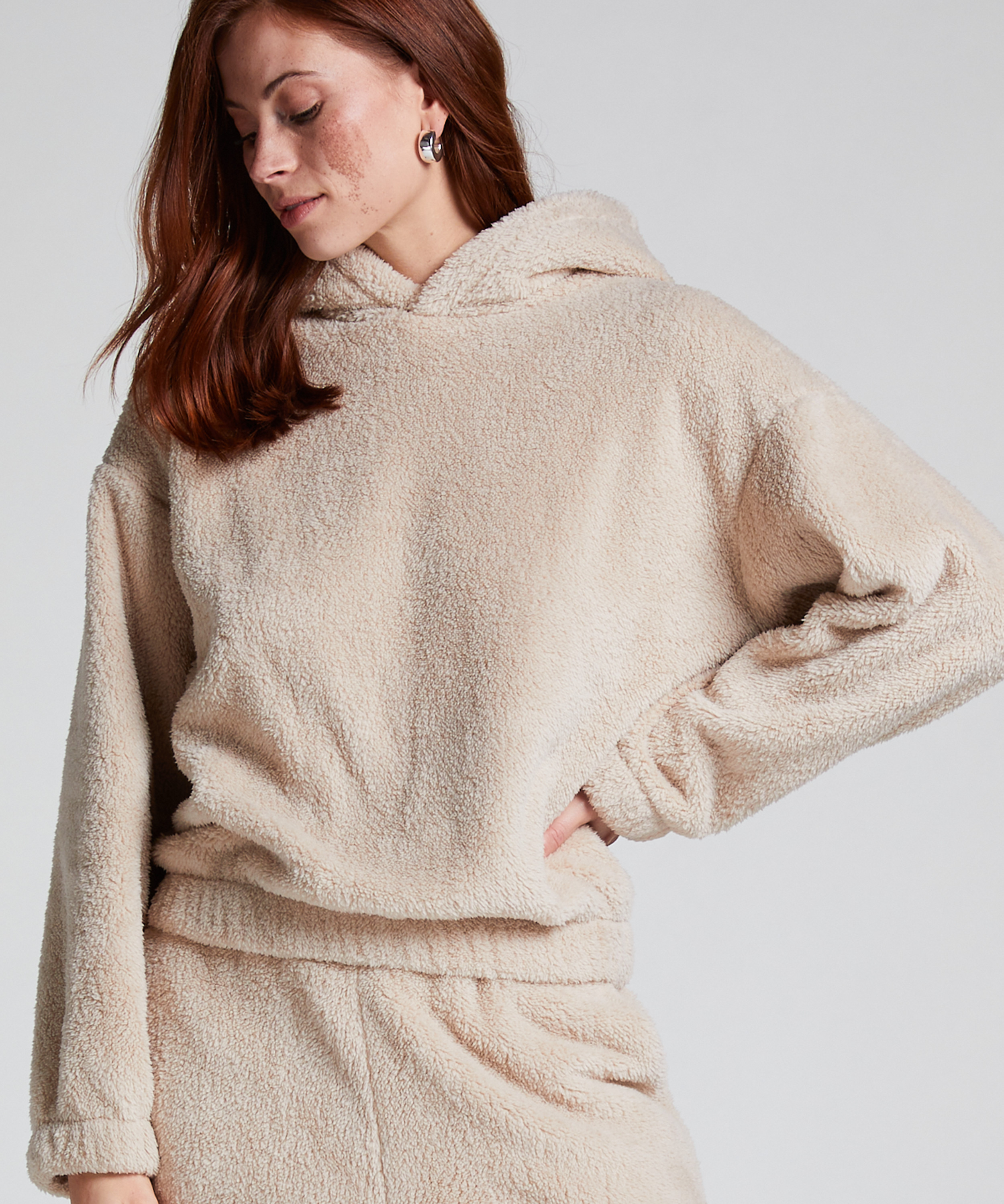 Hoodie Fleece Snuggle, Beige, main