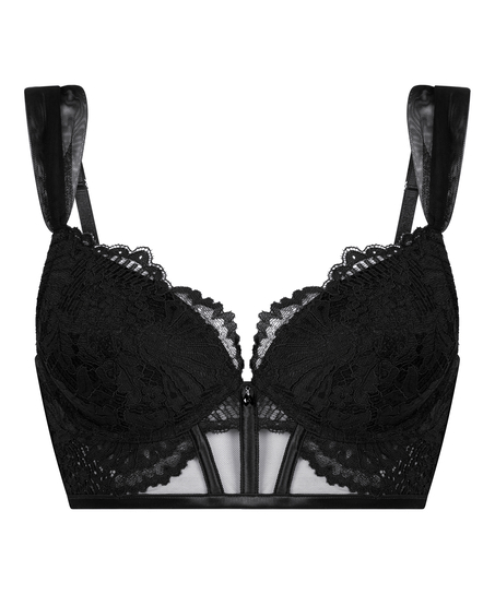 Voorgevormde longline push-up beugel bh Whitney, Zwart