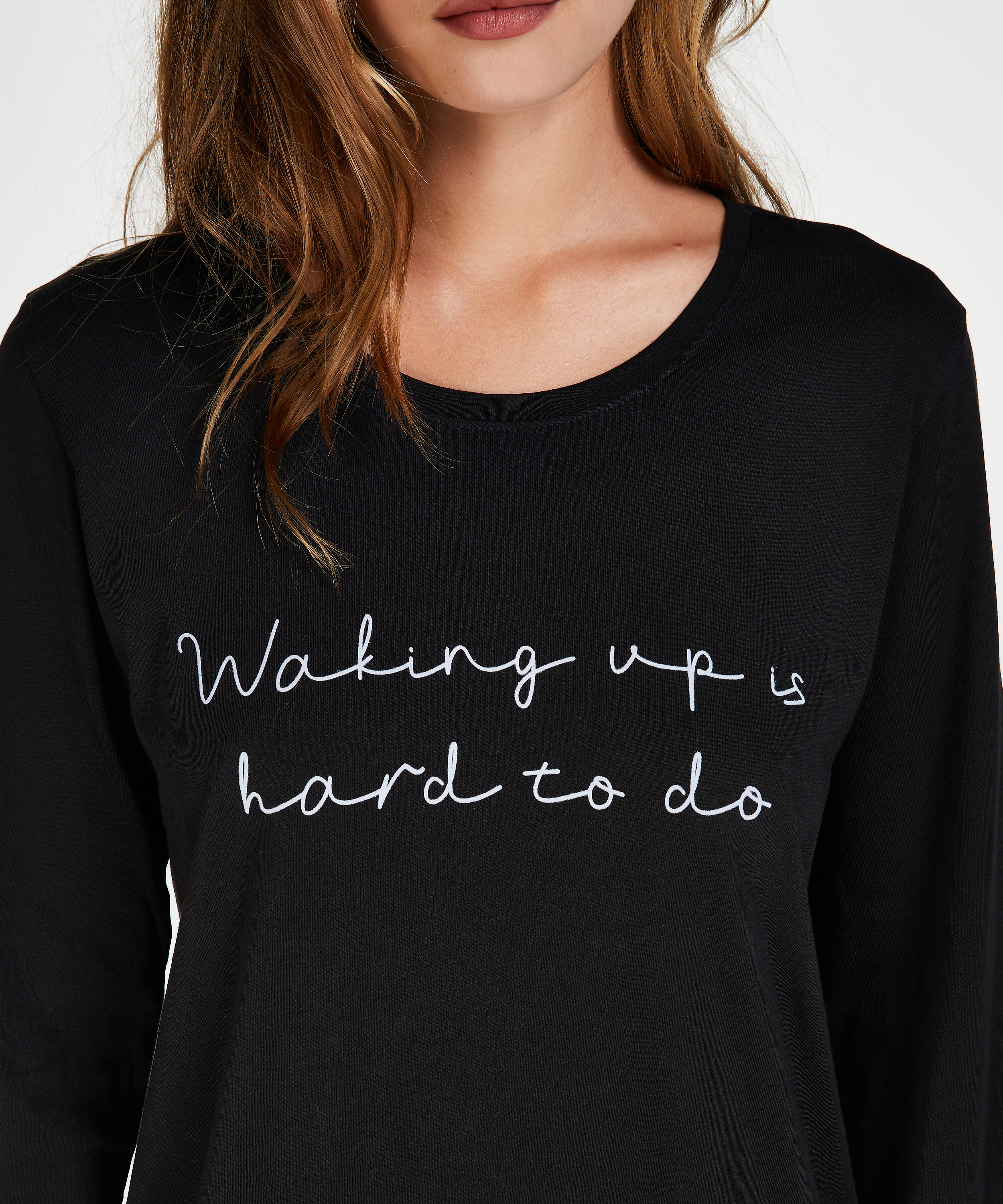 Nachthemd ronde hals, Zwart, main