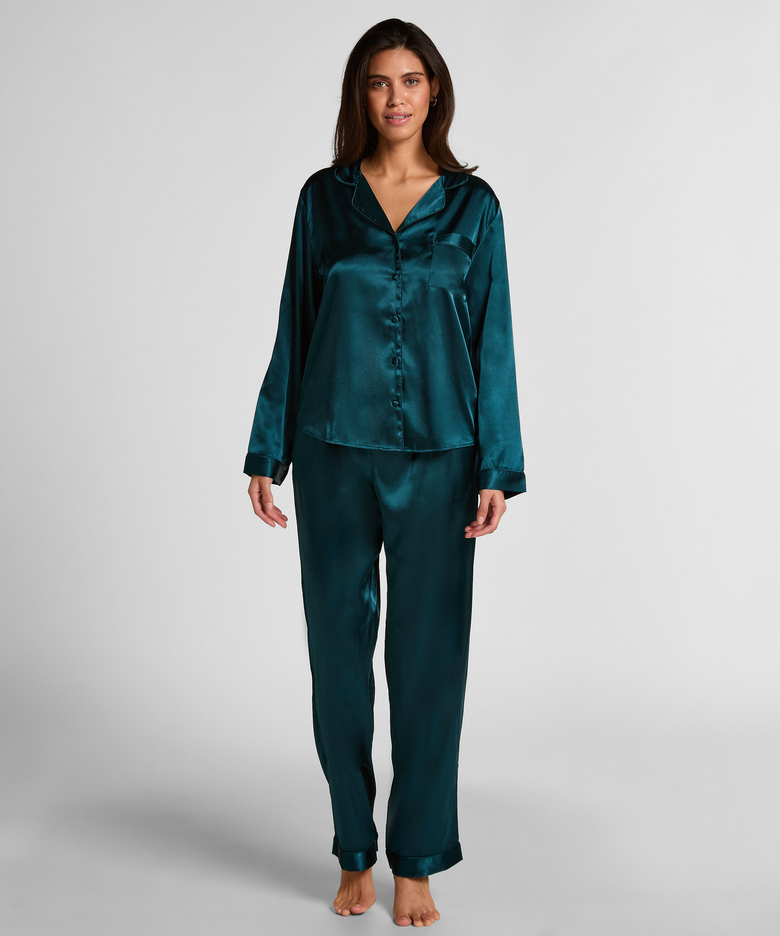 Pyjamaset van glanzend satijn, Blauw