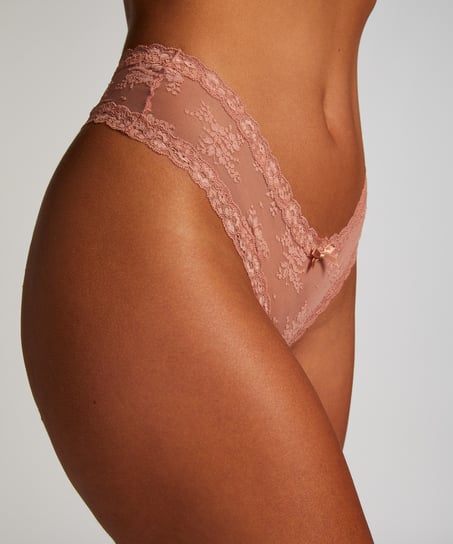 Slip br&eacute;silien V-shape mesh, Rose