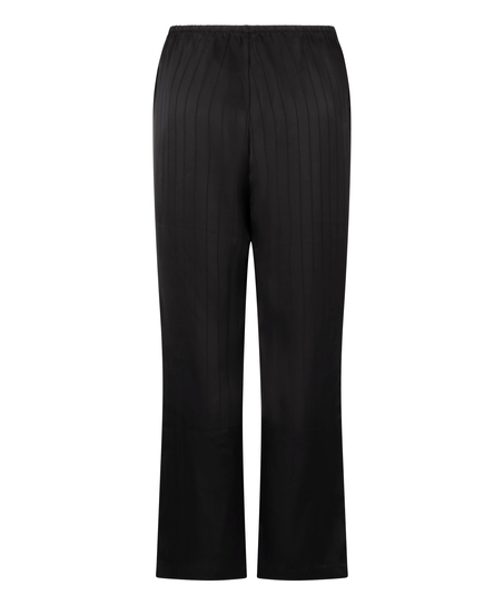 Pantalon &agrave; rayures en satin, Noir