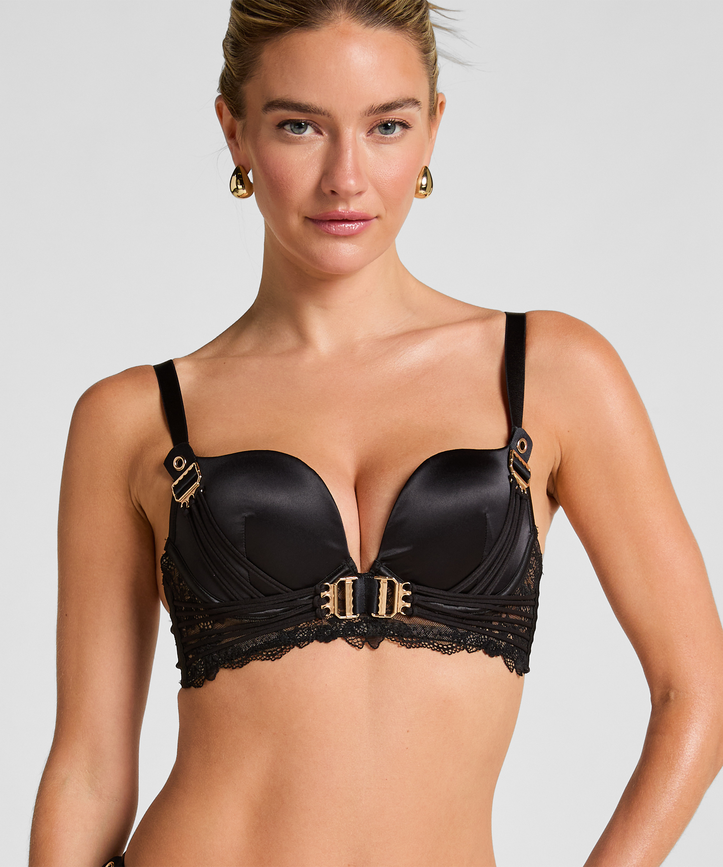 Soutien-gorge &agrave; armatures longline push-up pr&eacute;form&eacute; Avela, Noir, main