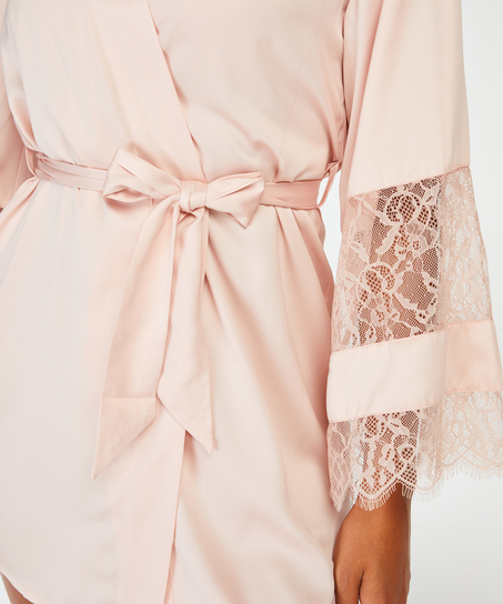 Kimono Satin en dentelle, Rose
