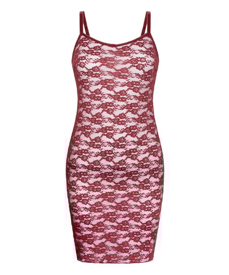 Robe nuisette en dentelle int&eacute;grale, Rouge