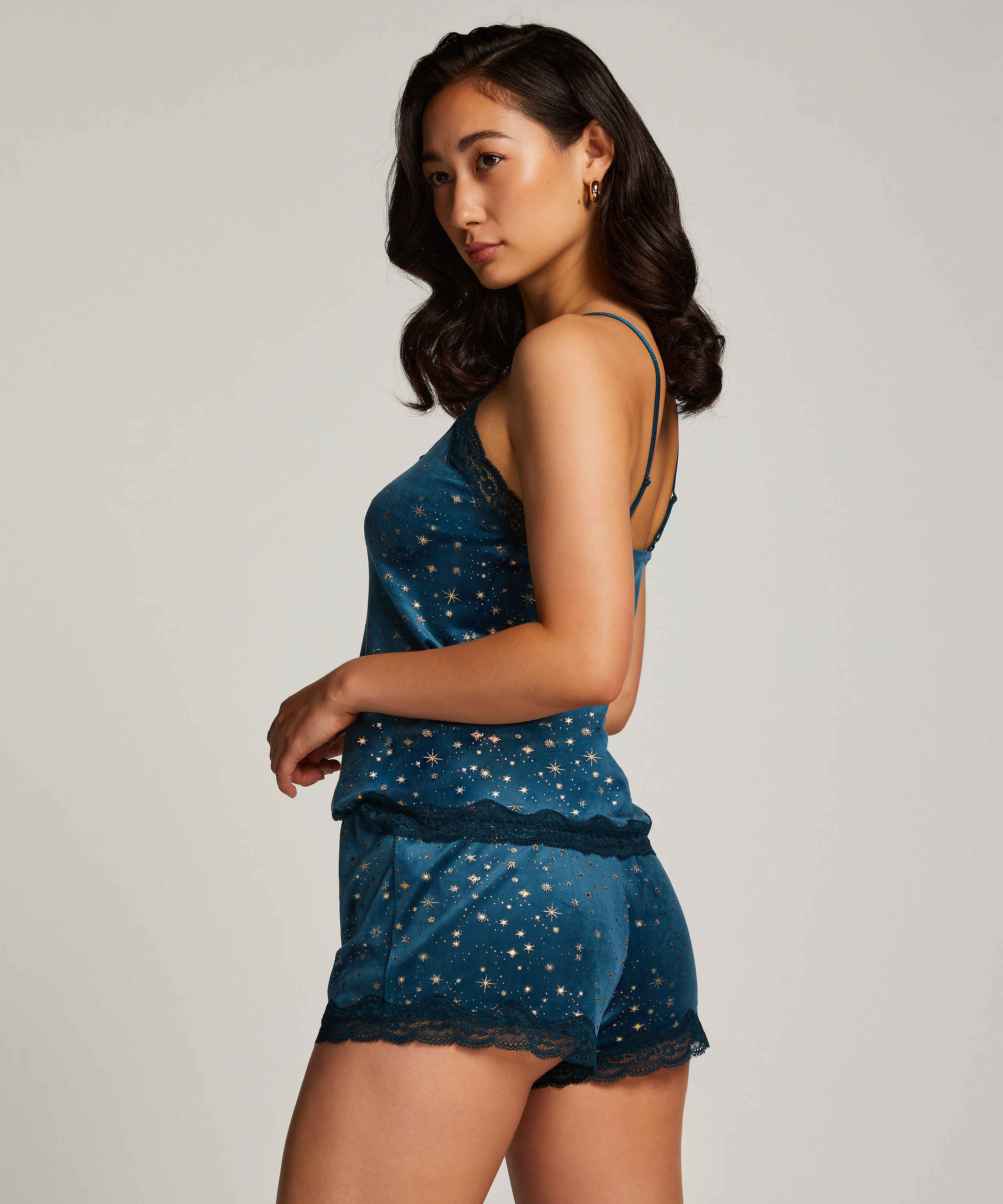 Top Velours Lace, Bleu, main