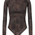 body met lange mouwen Tara Leopard, Zwart