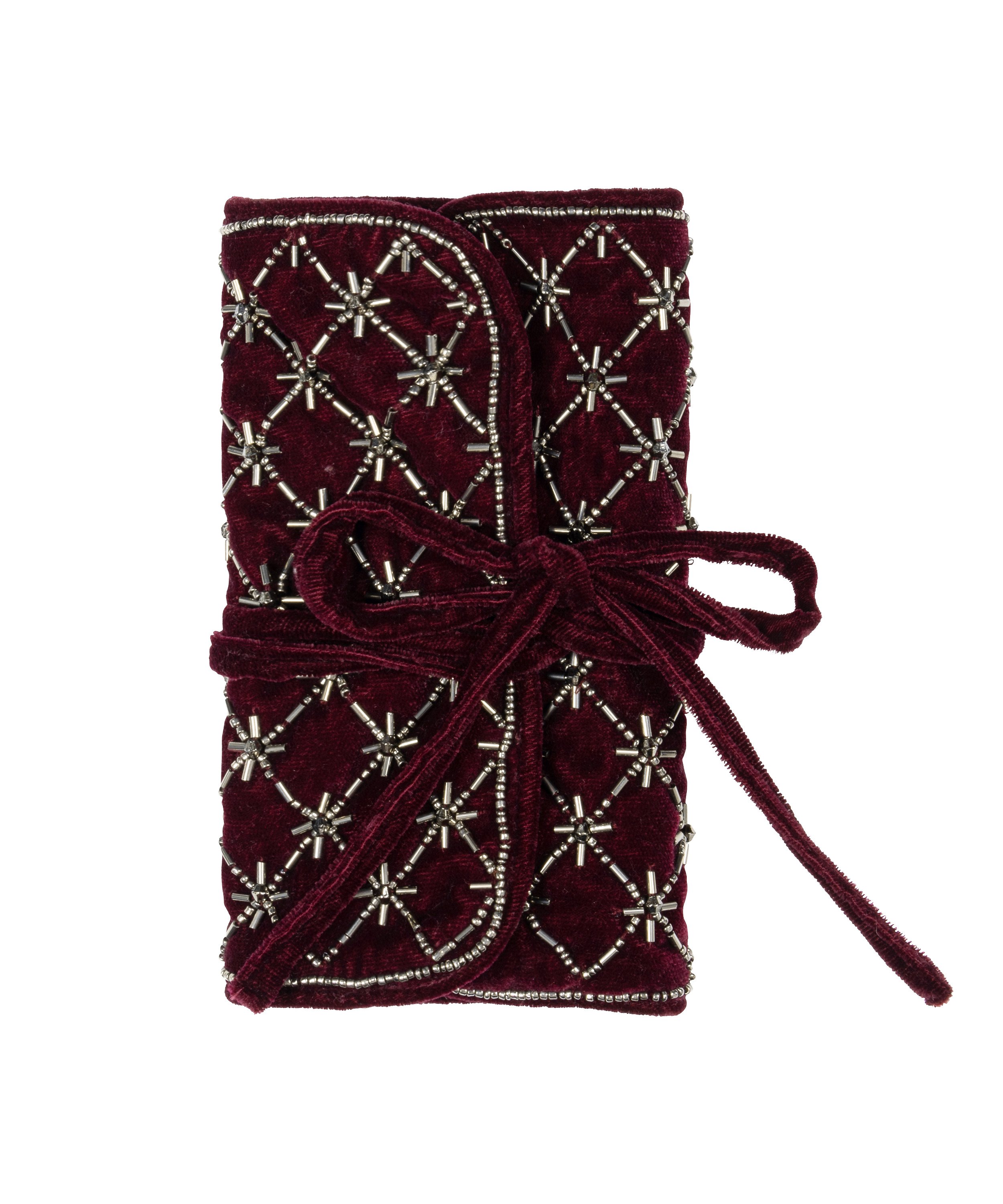 Pochette perl&eacute;e pour bijoux, Pourpre, main