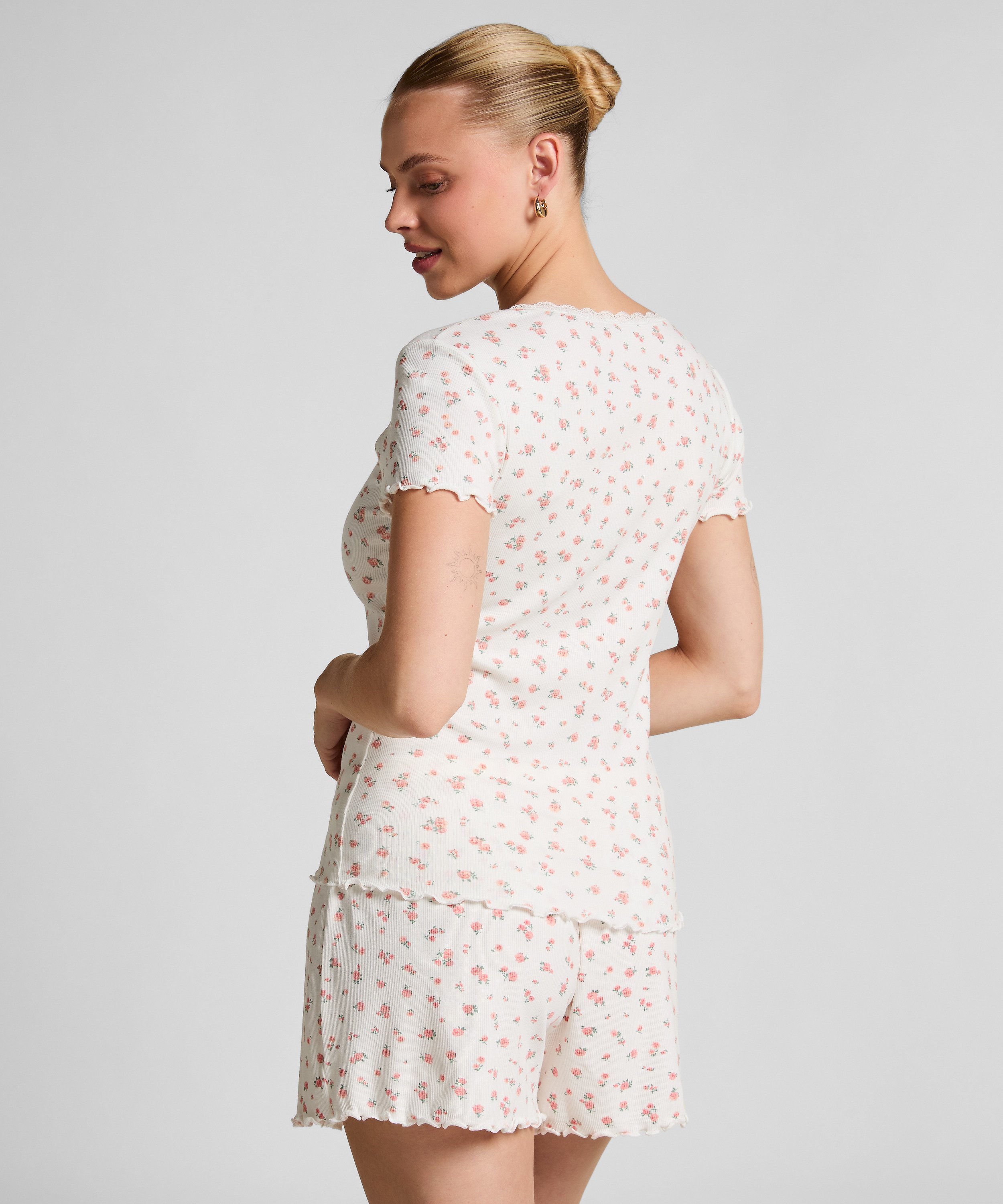 Geribde pyjamashort, Wit, main