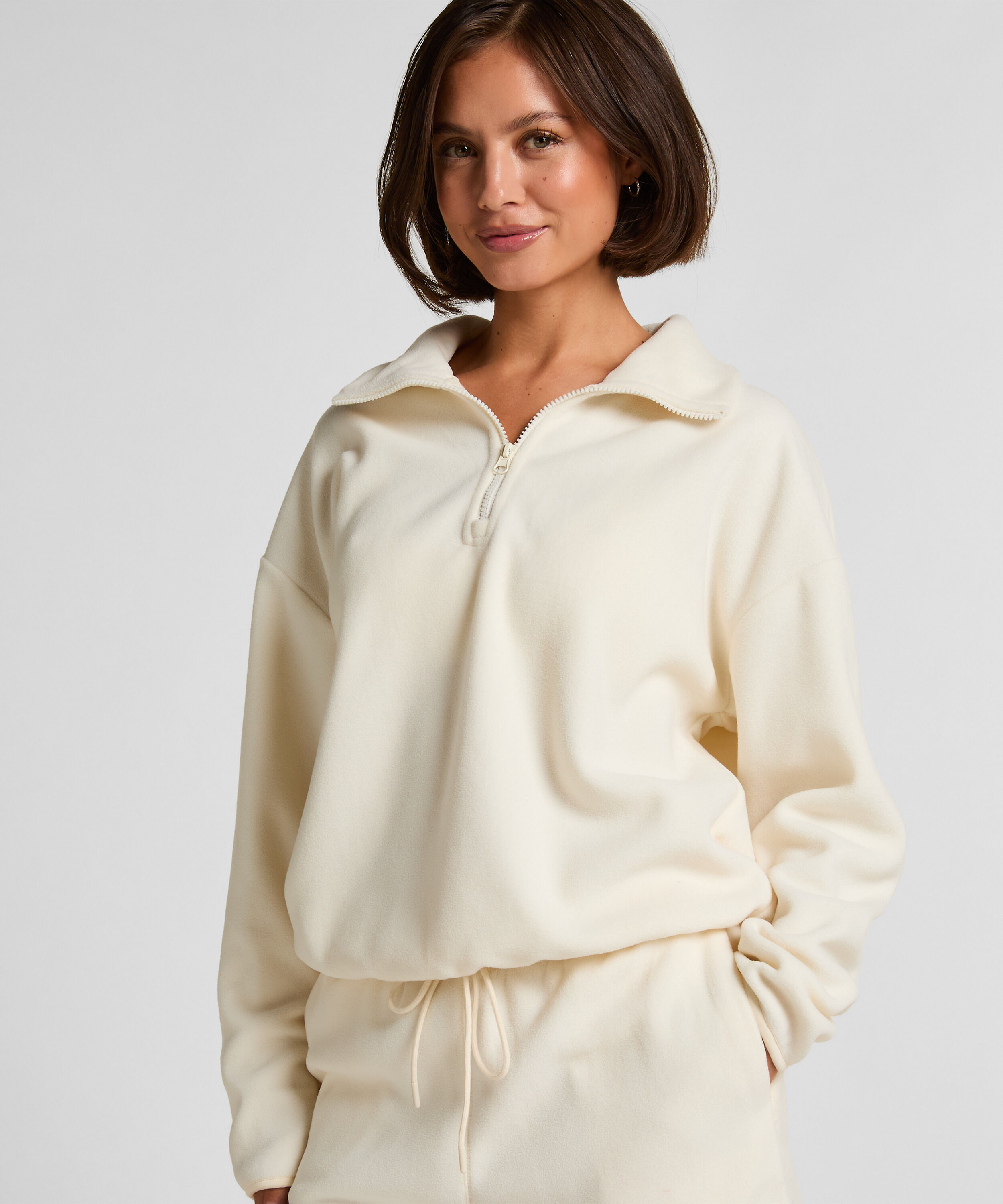 Sportieve fleece top met rits, Wit Sportieve fleece top met rits, Wit