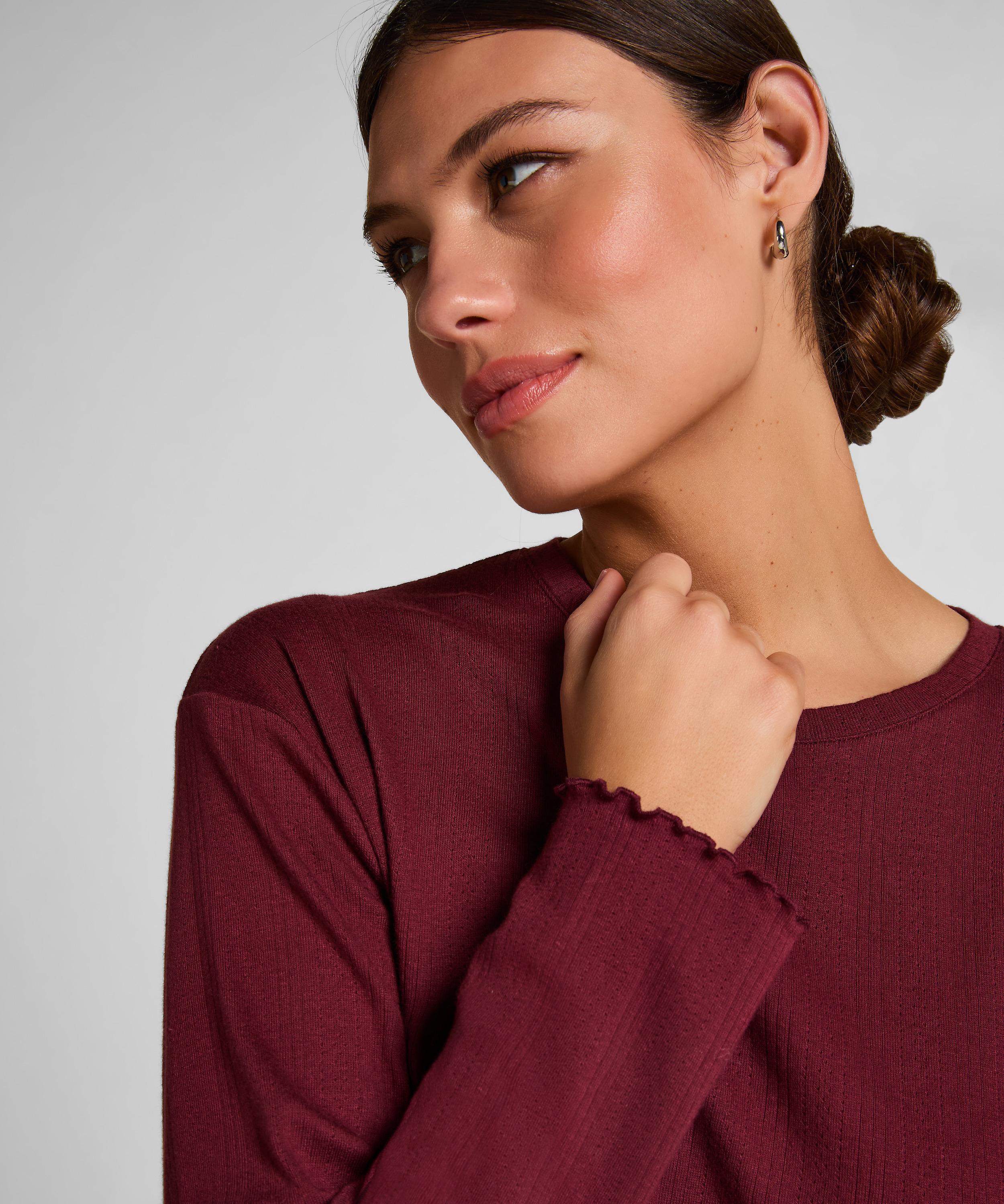 Pyjama Top Loose Pointelle, Rouge, main