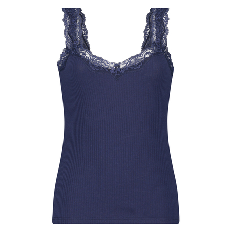 Top Rib Cami lace, Blauw