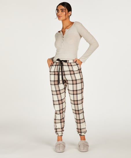 Petite Pyjamabroek Twill Check, Beige